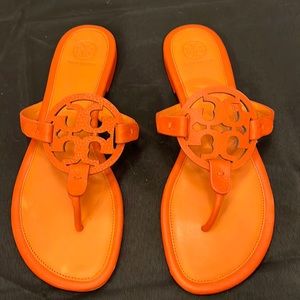Gently used NIB Tory Burch Miller Leather Sandal Poppy Red Orange US 10..